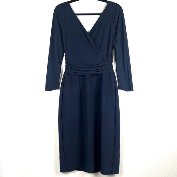 Chiara Boni Dresses & Skirts - Chiara Boni La Petite Robe Navy Blue Ruched Cross-Front Jersey Pencil Midi Dress
